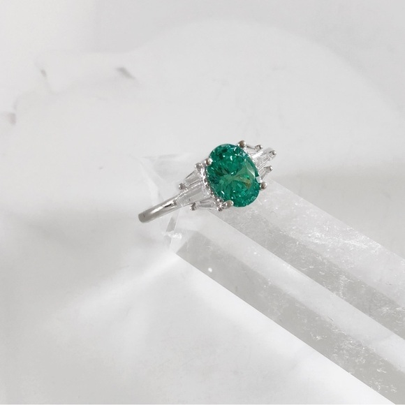 NEW Solid Sterling Silver Lab Mint Sapphire Ring - Picture 2 of 14